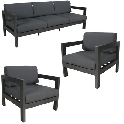 Outie 3pc Set 1+1+3 Seater Outdoor Sofa Lounge Aluminium Frame Charcoal