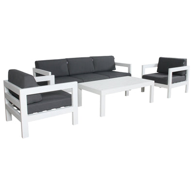 Outie 4pc Set 1+1+3 Seater Outdoor Sofa Lounge Coffee Table Aluminium White