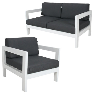 Outie 2pc Set 1+2 Seater Outdoor Sofa Lounge Aluminium Frame White