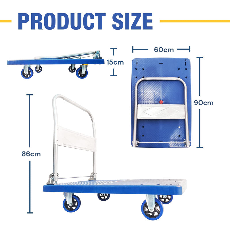 300kg Foldable Warehouse Platform Trolley Truck Dolly Platform Cart Swivel Wheels Moving Cart Flatbed