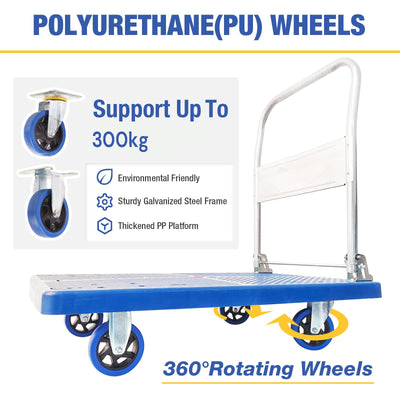 300kg Foldable Warehouse Platform Trolley Truck Dolly Platform Cart Swivel Wheels Moving Cart Flatbed