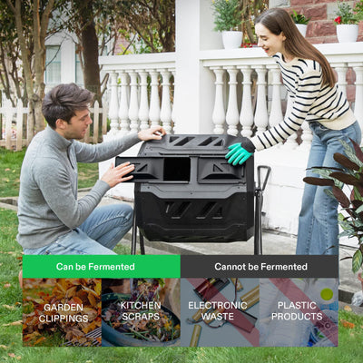 160L Large Outdoor Compost Bin Dual Chamber Tumbling Composter Tumbler Rotating