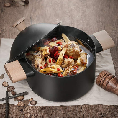 Non-stick Carbon Steel Dutch oven soup pot pan frying pan with lid wooden handle