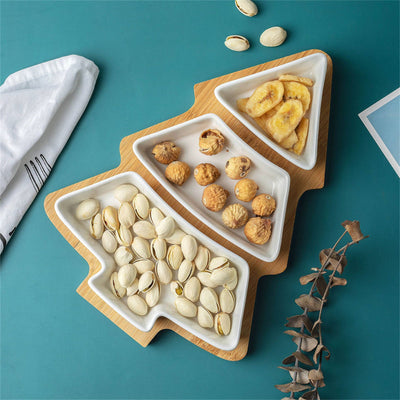Cookingstuff Small Tree Split Dry Fruit Plate Food Storage Household Snack Plate White