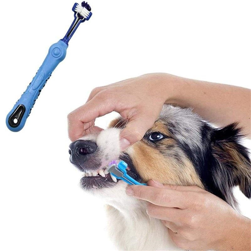 Pawfriends Pet Three-Head Multi-Angle Dog Cat Toothbrush Oral Cleaning Product Blue