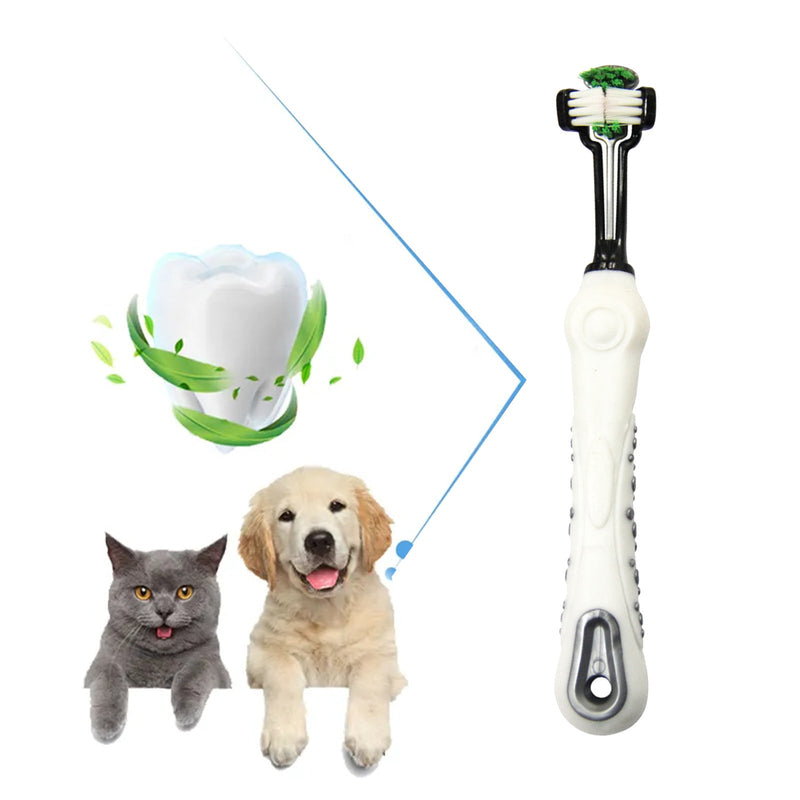 Pawfriends Pet Three-Head Multi-Angle Dog Cat Toothbrush Oral Cleaning Product White