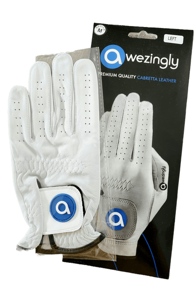 Awezingly Premium Quality Cabretta Leather Golf Glove for Men - White (M/L)