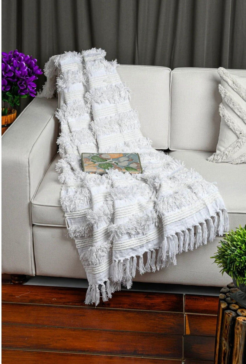 Bohemian White Throw blanket handwoven throw sofa throw Moroccan blanket throw navy blanket sofa boho decor mothers day gift