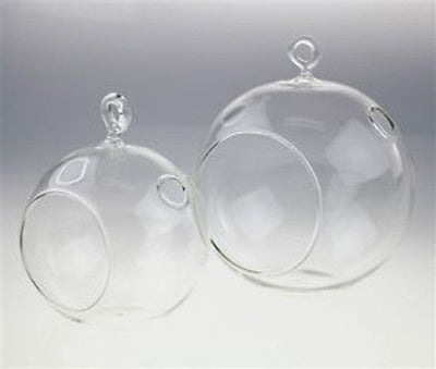 4 x Hanging Clear Glass Ball Tealight Candle Holder  - 10cm Diameter / High - Wedding Globe Decoration Terrarium Succulent Plant Mini Garden Holder Decor Craft Gift