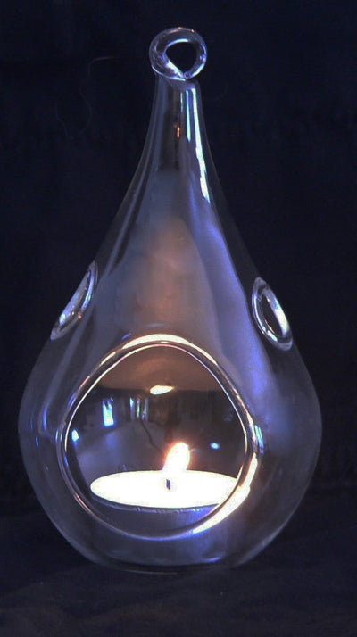 4 Pack of Hanging Clear Glass Tealight Candle Holder Tear Drop Pear Hour Glass Shape - 20cm High Terrarium Plant Mini Garden Holder D�cor Craft Gift