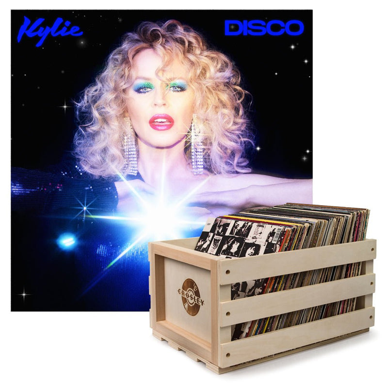 Crosley Record Storage Crate &  Kylie Disco - Black Vinyl Album Bundle