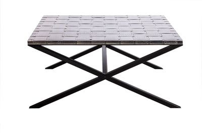 Large Square Black Coffee Table with Stainless Steel Woven Top