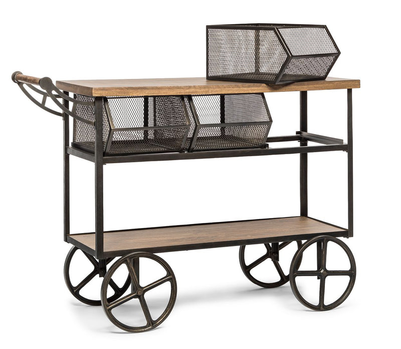 Retro Wooden Kitchen Island Trolley on Wheels with Storage Drawers