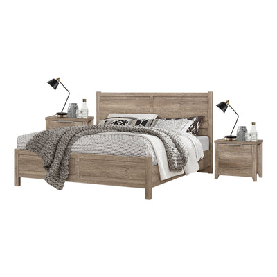 3 Pieces Bedroom Suite Natural Wood Like MDF Structure Double Size Oak Colour Bed, Bedside Table