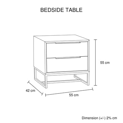 3 Pieces Bedroom Suite made in Solid Wood Acacia Veneered Queen Size Oak Colour Bed, Bedside Table