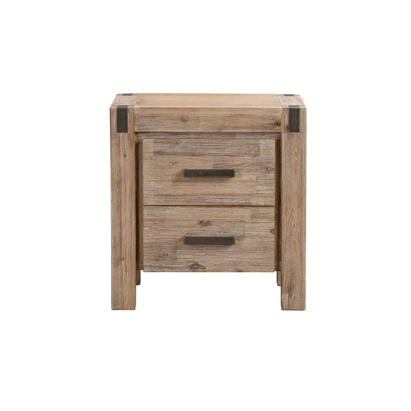 3 Pieces Bedroom Suite in Solid Wood Veneered Acacia Construction Timber Slat Queen Size Oak Colour Bed, Bedside Table