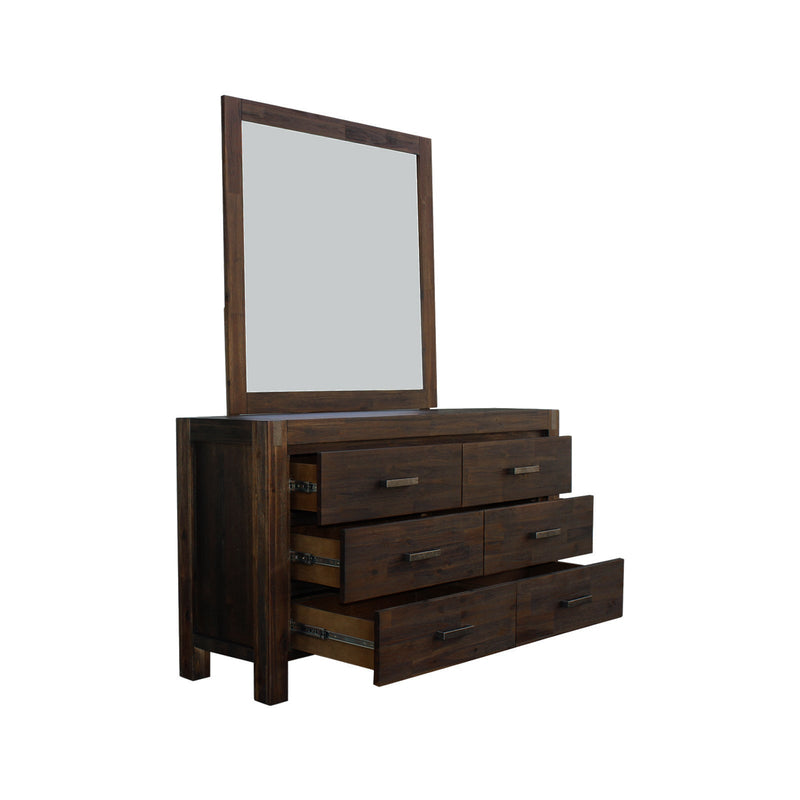 4 Pieces Bedroom Suite in Solid Wood Veneered Acacia Construction Timber Slat Double Size Chocolate Colour Bed, Bedside Table & Dresser