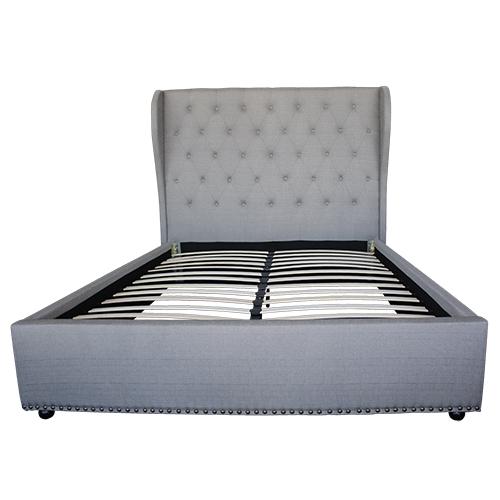 Bed Frame King Size in Grey Fabric Upholstered French Provincial High Bedhead - Payday Deals