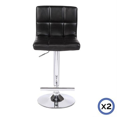 2X Black Bar Stools Faux Leather Mid High Back Adjustable Crome Base Gas Lift Swivel Chairs - Payday Deals
