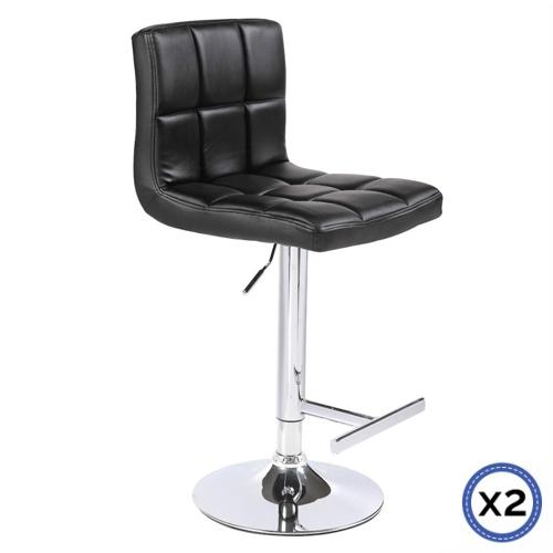 2X Black Bar Stools Faux Leather Mid High Back Adjustable Crome Base Gas Lift Swivel Chairs - Payday Deals