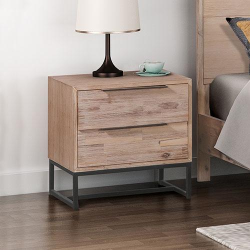Bedside Table 2 drawers Side Table Solid Acacia Wood Veneered in Tea Colour dropshipzone Australia