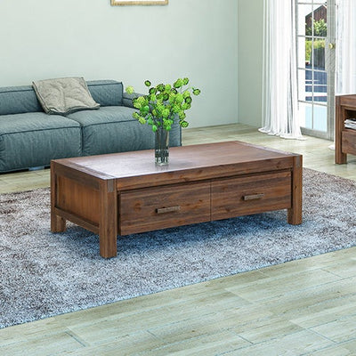 Coffee Table Solid Acacia Wood & Veneer 1 Drawers Storage Chocolate Colour - Payday Deals
