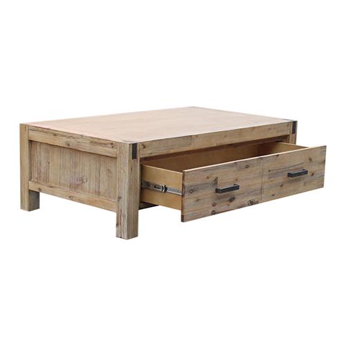 Coffee Table Solid Acacia Wood & Veneer 1 Drawers Storage Oak Colour - Payday Deals