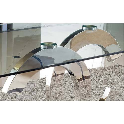 Dining Table in Crescent Shaped High Glossy Stainless Steel Base with 12mm Tempered Glass Top - Payday Deals
