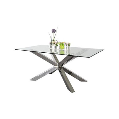 Dining Table in Crisscross Shaped High Glossy Stainless Steel Base with 12mm Tempered Glass Top - Payday Deals