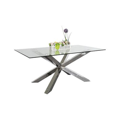 Dining Table in Crisscross Shaped High Glossy Stainless Steel Base with 12mm Tempered Glass Top - Payday Deals