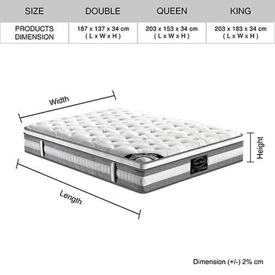 Mattress Euro Top King Single Size Pocket Spring Coil with Knitted Fabric Medium Firm 34cm Thick - Payday Deals