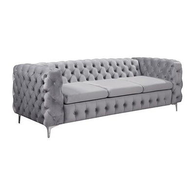 3+2 Seater Sofa Classic Button Tufted Lounge in Grey Velvet Fabric with Metal Legs - Payday Deals