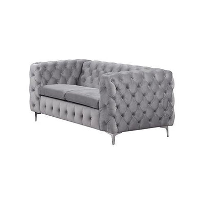 3+2 Seater Sofa Classic Button Tufted Lounge in Grey Velvet Fabric with Metal Legs - Payday Deals