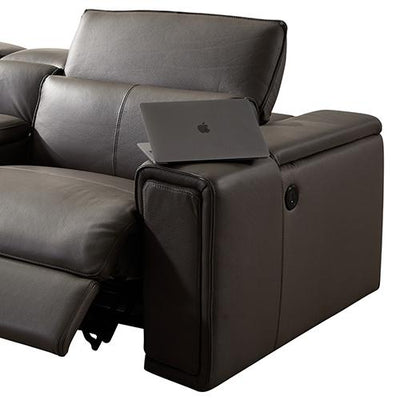 Corner Sofa Square Wedge Finest Genuine Leather Grey Electric Recliner Storage Drawer with 2x Cup Holders Lounge Set for Living Room - Payday Deals