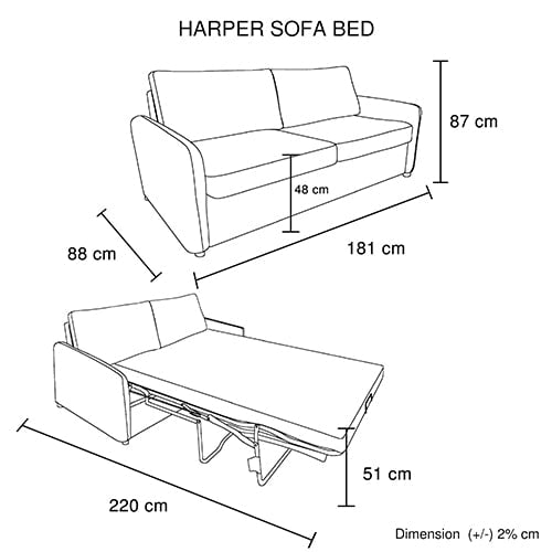 Harper Multifunctional 3 Seater Sofa Bed Fabric Upholstery Wooden Structure