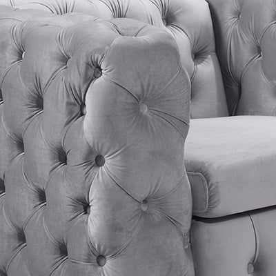3 Seater Sofa Classic Button Tufted Lounge in Grey Velvet Fabric with Metal Legs - Payday Deals