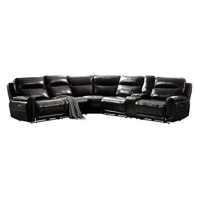 6 Seater Corner Sofa with Genuine Leather Black Armless Recliners Straight Console Lounge Set for Living Room