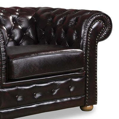 1 Seater Genuine Leather Upholstery Deep Quilting Pocket Spring Button Studding Sofa Lounge Set for Living Room Couch In Brown Colour - Payday Deals