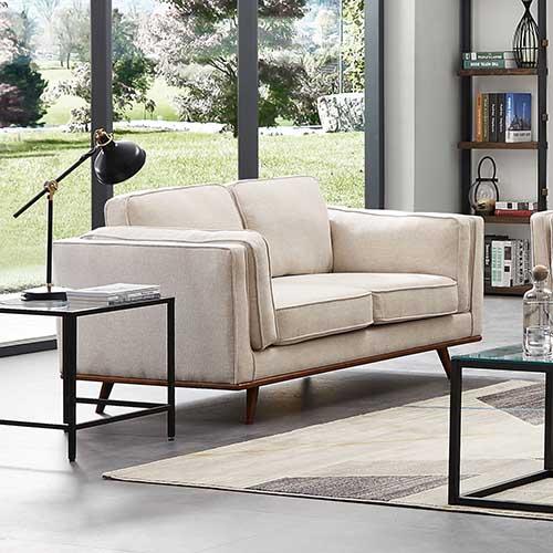 2 Seater Sofa Beige Fabric Modern Lounge Set for Living Room Couch with Wooden Frame - Payday Deals