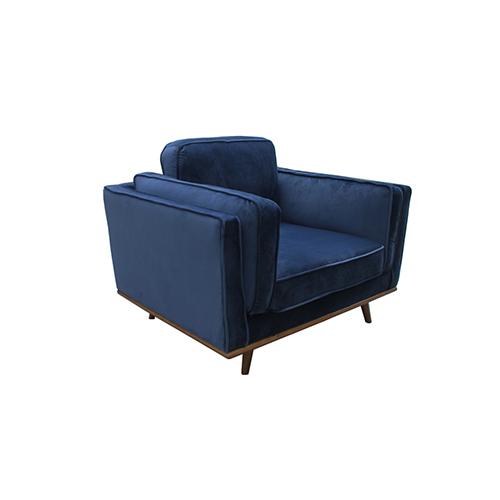 Single Seater Armchair Sofa Modern Lounge Accent Chair in Soft Blue Velvet with Wooden Frame - Payday Deals