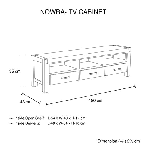 TV Cabinet with 3 Storage Drawers with Shelf Solid Acacia Wooden Frame Entertainment Unit in Chocolate Colour - Payday Deals