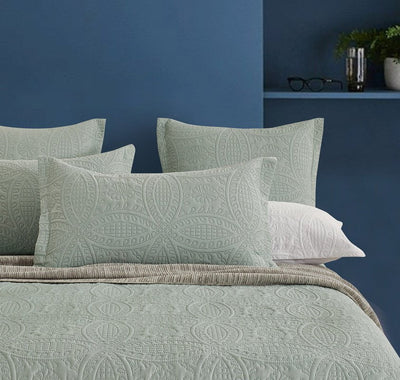 Lisbon Quilted 3 Pieces Embossed Coverlet Set-queen/king sage green