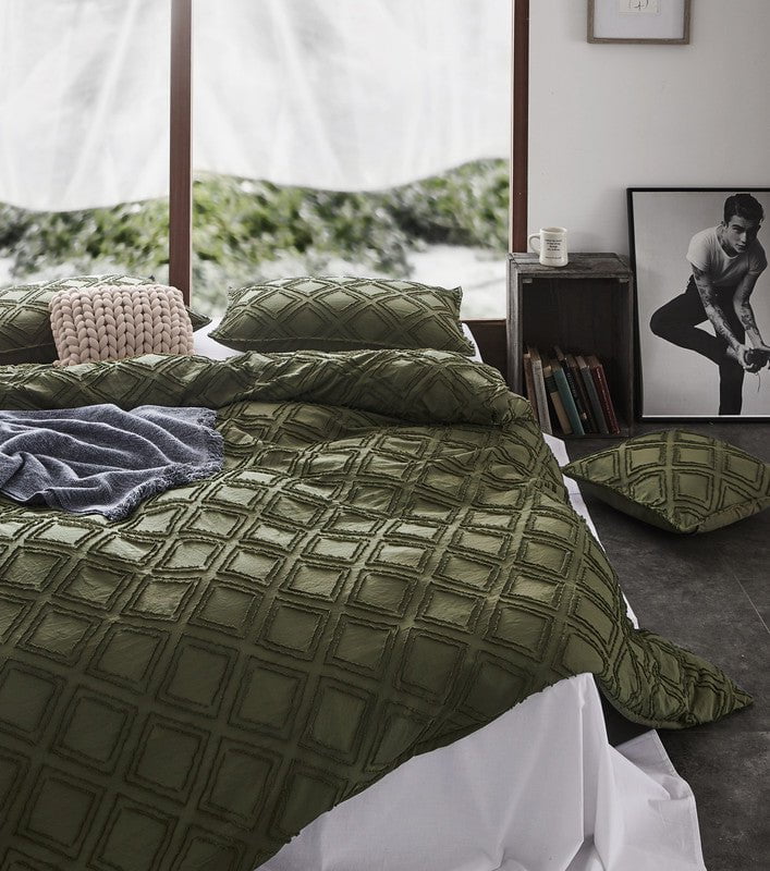 Tufted ultra soft microfiber quilt cover set-super king khaiki green