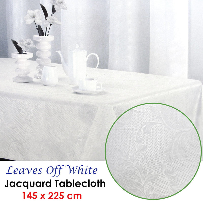 Leaves Off White Luxury Jacquard Tablecloth 145 x 225 cm