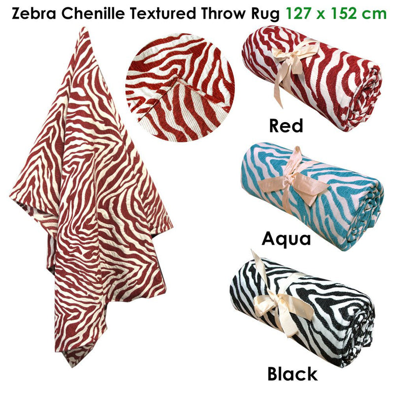 Zebra Chenille Textured Throw Rug Aqua