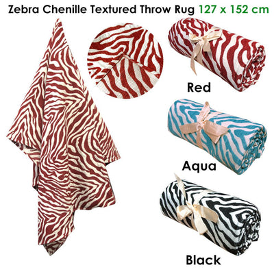 Zebra Chenille Textured Throw Rug Red