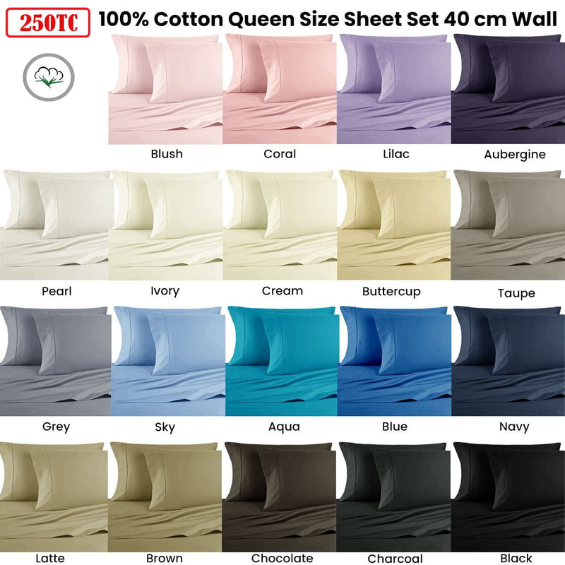 Artex 250TC 100% Cotton Sheet Set Queen Black