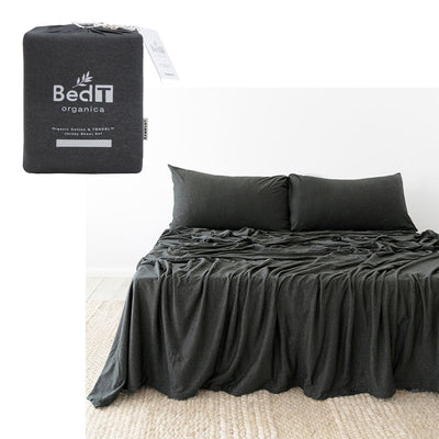 BedT Organica Jersey Cotton-Blend Sheet Set Charcoal Queen