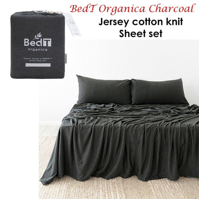 BedT Organica Jersey Cotton-Blend Sheet Set Charcoal Queen