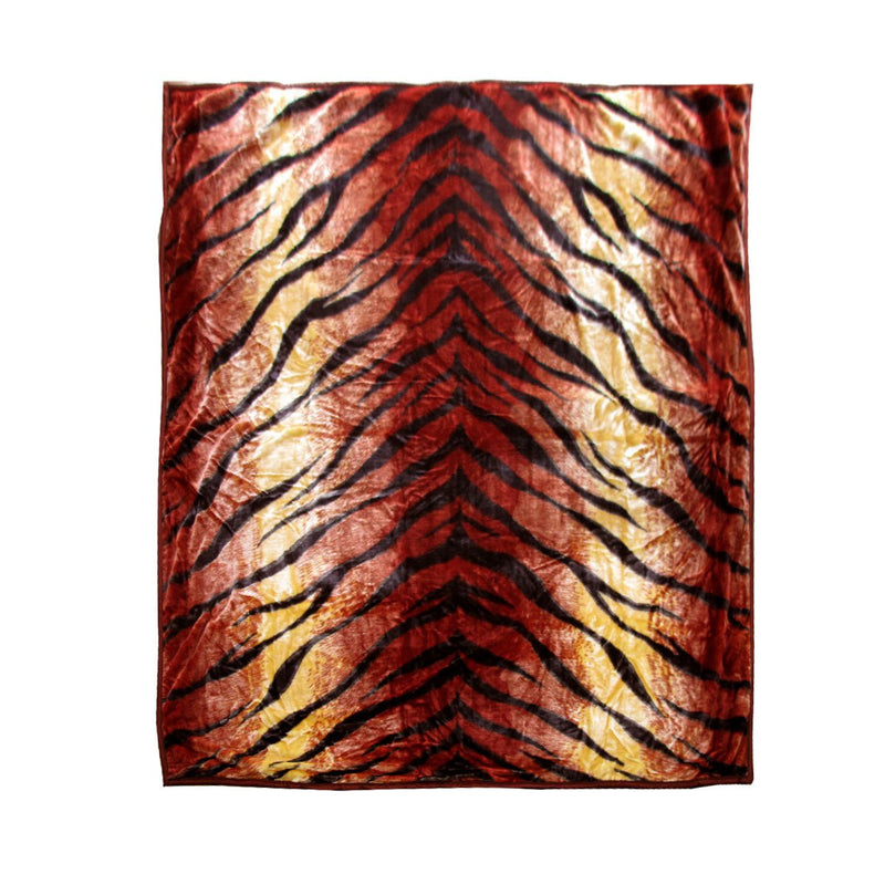 675gsm 2 Ply Animal Print Faux Mink Blanket Queen 200x240 cm Tiger